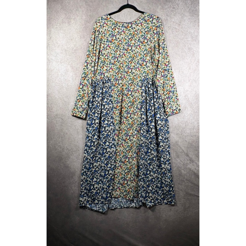 Levi's Dress Womens XL Blue Floral Mixed Print Long Sleeve Midi Pockets Boho